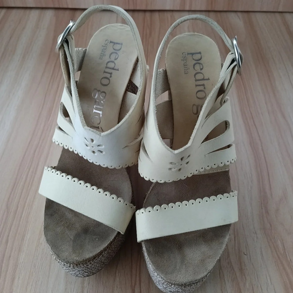 Pedro Garcia Marta Vacchetta Eyelet Wedge Sandal 38.5 US 8.5 - Picture 1 of 10